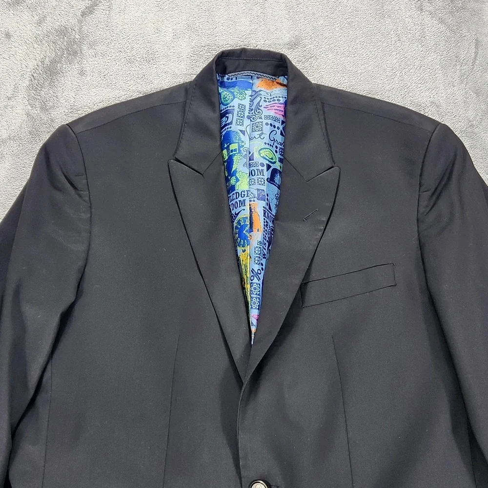 Robert Graham Blazer Mens 42L Black Wool Colorful Lining Sport Coat Jacket